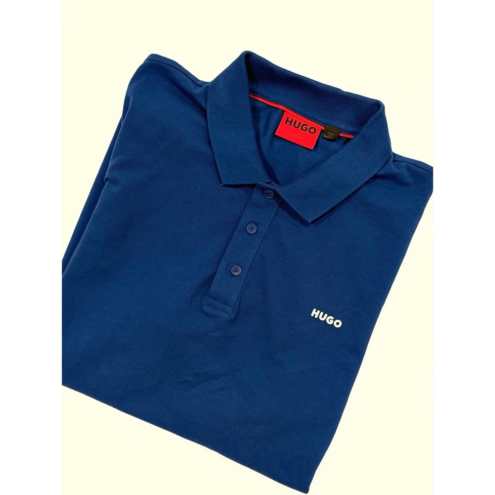 HUGO BOSS Cotton Pallas Mesh Polo Shirt Embroidered Logo Blue Men's SZ XL Y2k